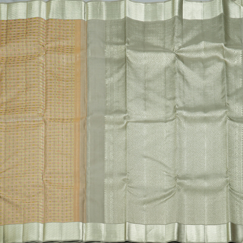 Hayagrivas Handloom Light Brown Kanjivaram Silk Saree with Silver Grey Border KBF305E2-4