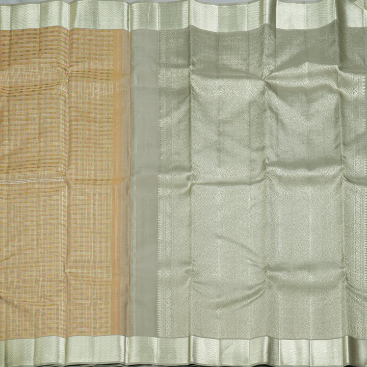 Hayagrivas Handloom Light Brown Kanjivaram Silk Saree with Silver Grey Border KBF305E2-4