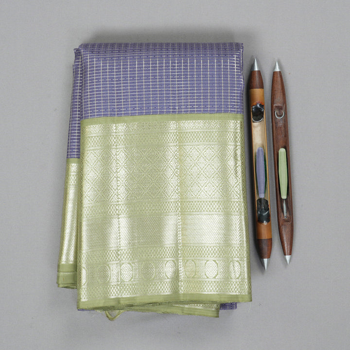 Hayagrivas Handloom Lavender Kanjivaram Silk Saree with Pastel Green Border KBF305E3-1