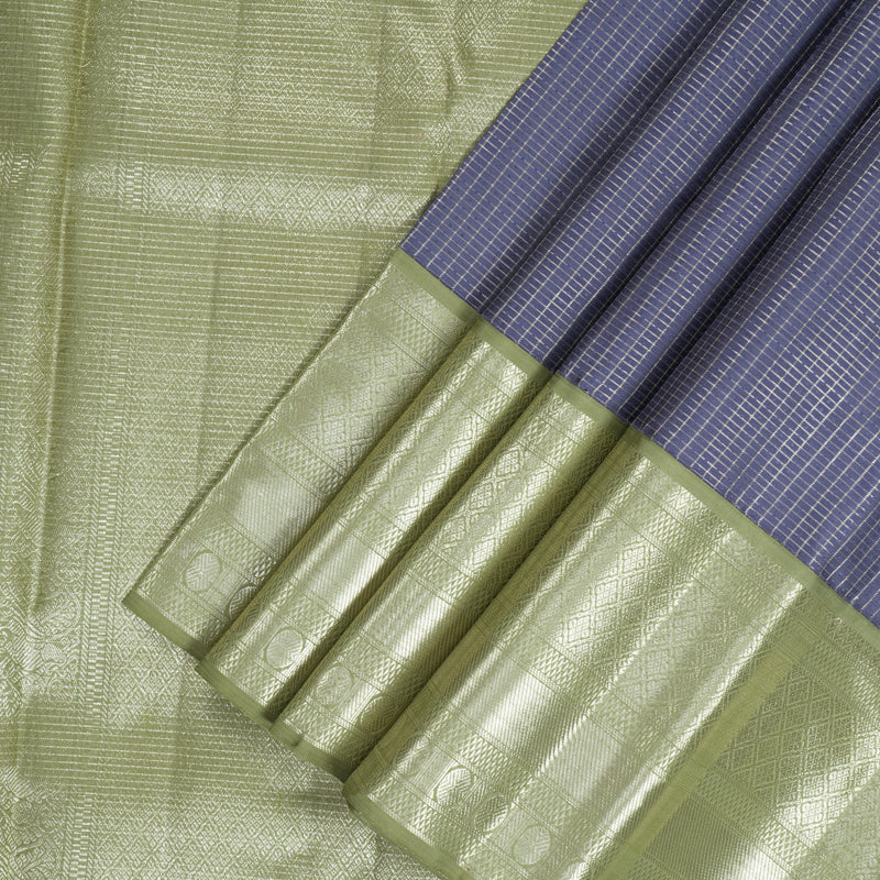 Hayagrivas Handloom Lavender Kanjivaram Silk Saree with Pastel Green Border KBF305E3-1