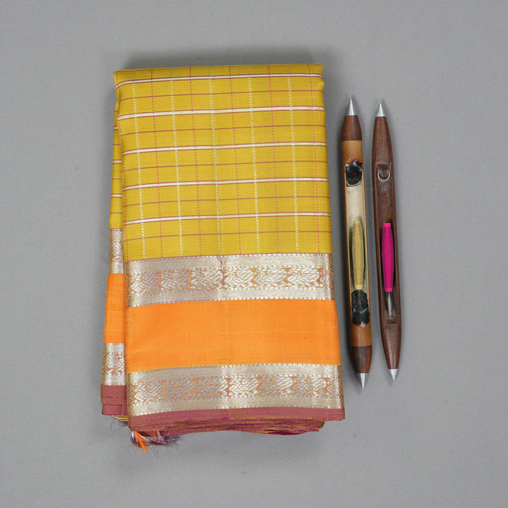 Hayagrivas Handloom Yellow Kanjivaram Silk Saree with Mambazham Orange Border KBF306E3-1