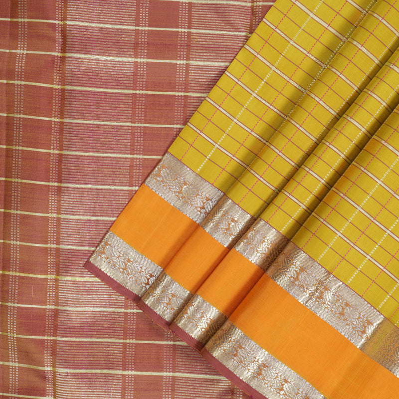 Hayagrivas Handloom Yellow Kanjivaram Silk Saree with Mambazham Orange Border KBF306E3-1