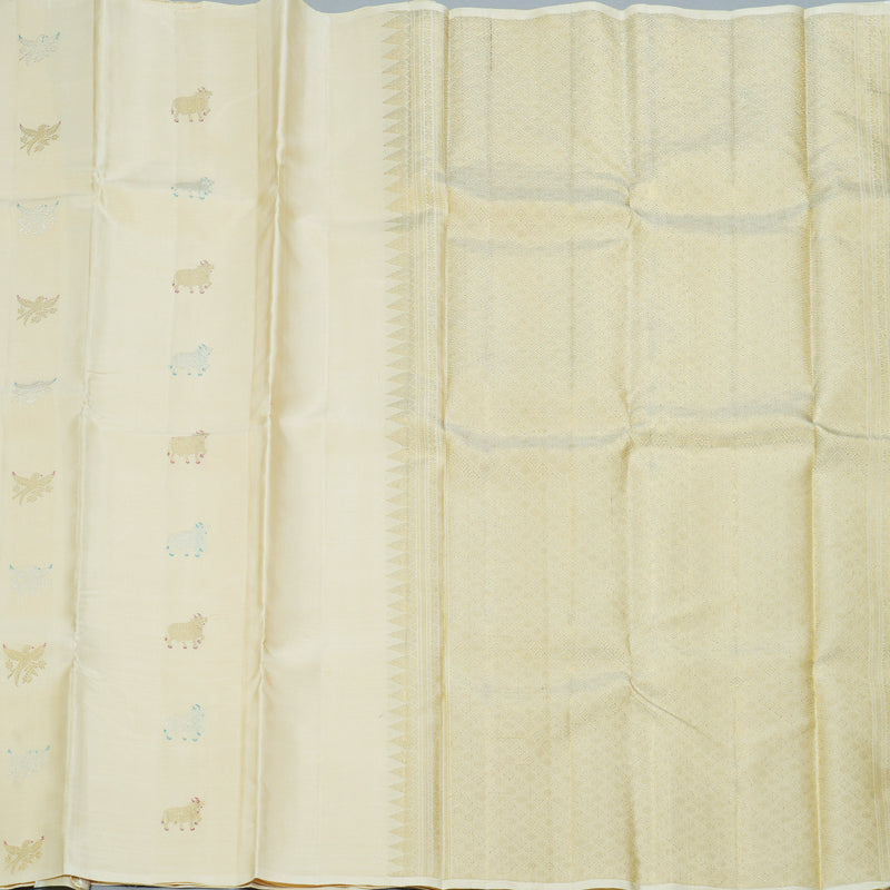 Hayagrivas Handloom Half-White Kanjivaram Silk Saree KBF306E3-2