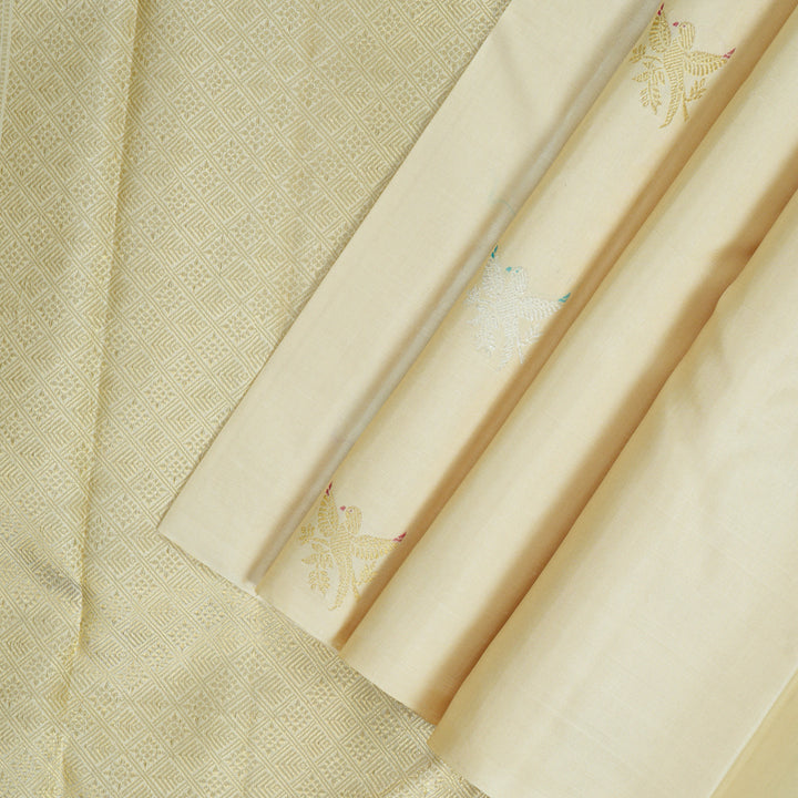 Hayagrivas Handloom Half-White Kanjivaram Silk Saree KBF306E3-2
