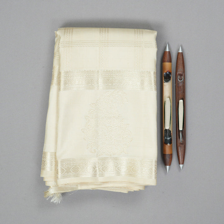 Hayagrivas Handloom Ivory Kanjivaram Silk Saree KBF306E6-1