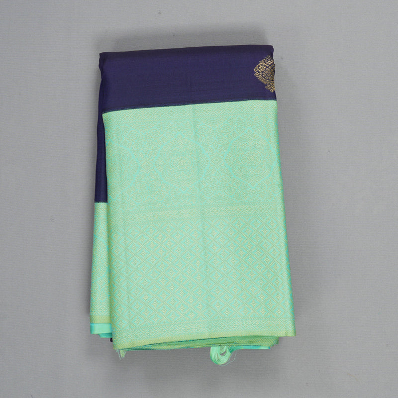 Hayagrivas Handloom Navy Blue Kanjivaram Silk Saree with Sea Green Border KBF306E8-1