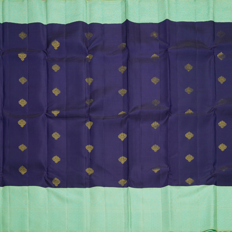 Hayagrivas Handloom Navy Blue Kanjivaram Silk Saree with Sea Green Border KBF306E8-1