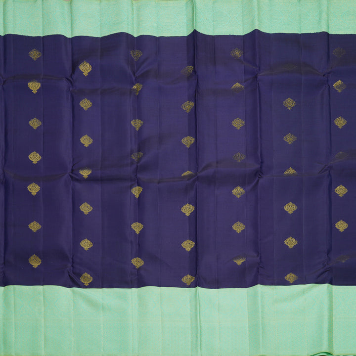 Hayagrivas Handloom Navy Blue Kanjivaram Silk Saree with Sea Green Border KBF306E8-1