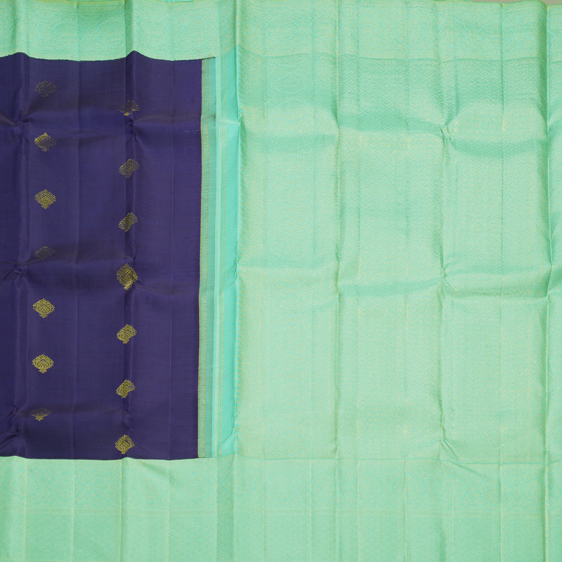 Hayagrivas Handloom Navy Blue Kanjivaram Silk Saree with Sea Green Border KBF306E8-1