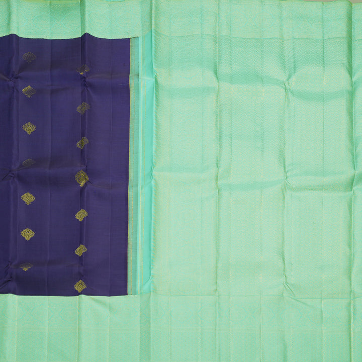 Hayagrivas Handloom Navy Blue Kanjivaram Silk Saree with Sea Green Border KBF306E8-1