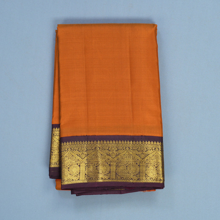 Hayagrivas Handloom Rust Orange Kanjivaram Silk Saree with Burgundy Border KBF307E15-1