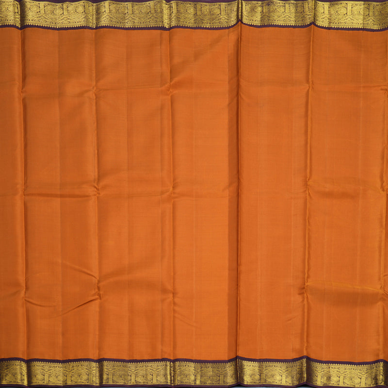 Hayagrivas Handloom Rust Orange Kanjivaram Silk Saree with Burgundy Border KBF307E15-1