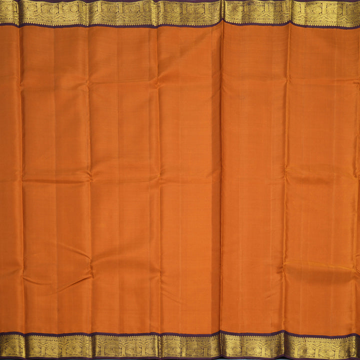 Hayagrivas Handloom Rust Orange Kanjivaram Silk Saree with Burgundy Border KBF307E15-1