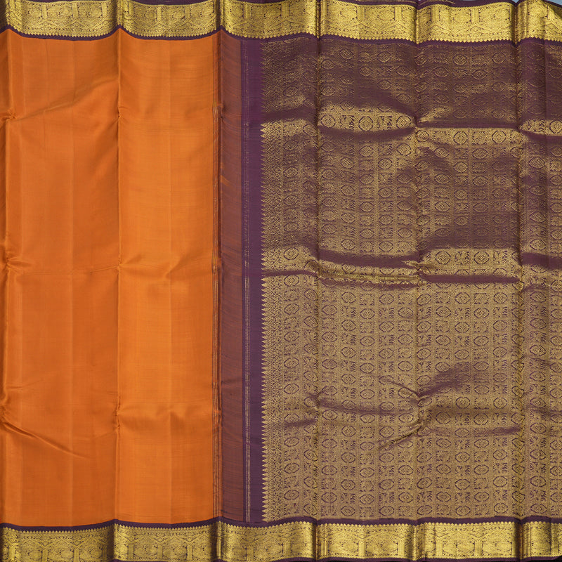 Hayagrivas Handloom Rust Orange Kanjivaram Silk Saree with Burgundy Border KBF307E15-1
