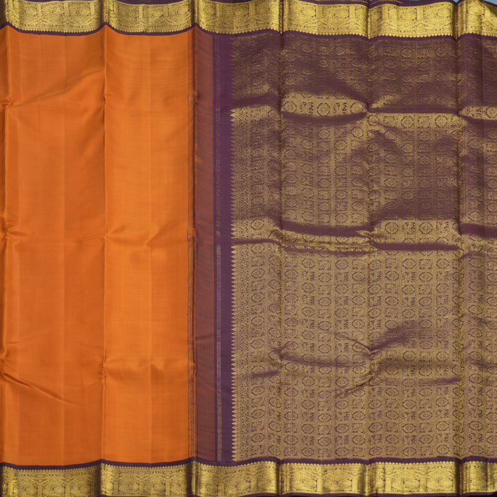 Hayagrivas Handloom Rust Orange Kanjivaram Silk Saree with Burgundy Border KBF307E15-1