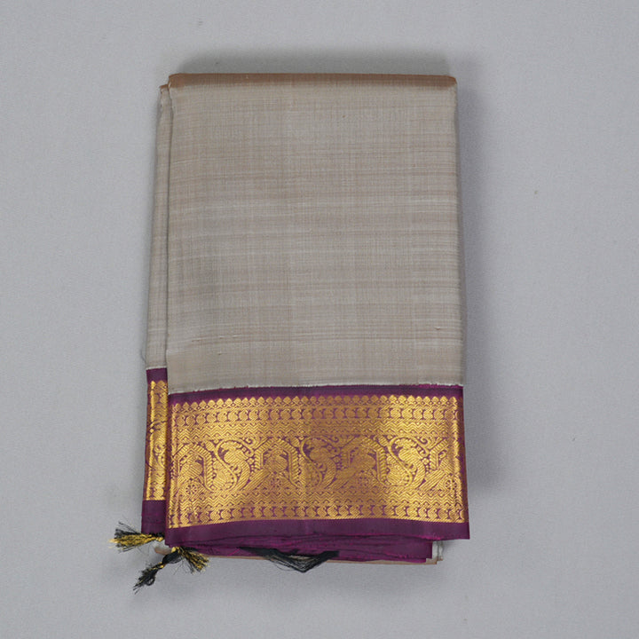 Hayagrivas Handloom Royal Grey Kanjivaram Silk Saree with Violet Border KBF307E15-2