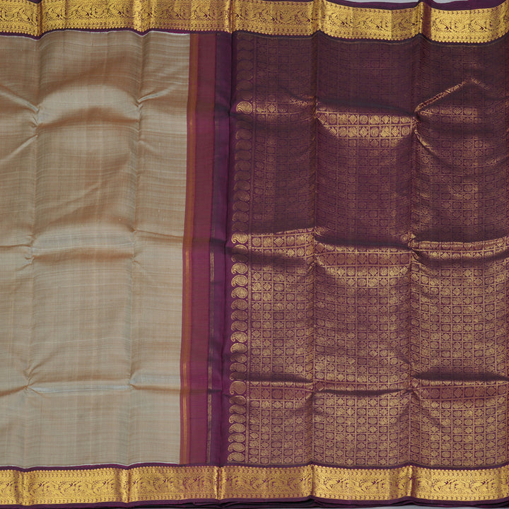 Hayagrivas Handloom Royal Grey Kanjivaram Silk Saree with Violet Border KBF307E15-2
