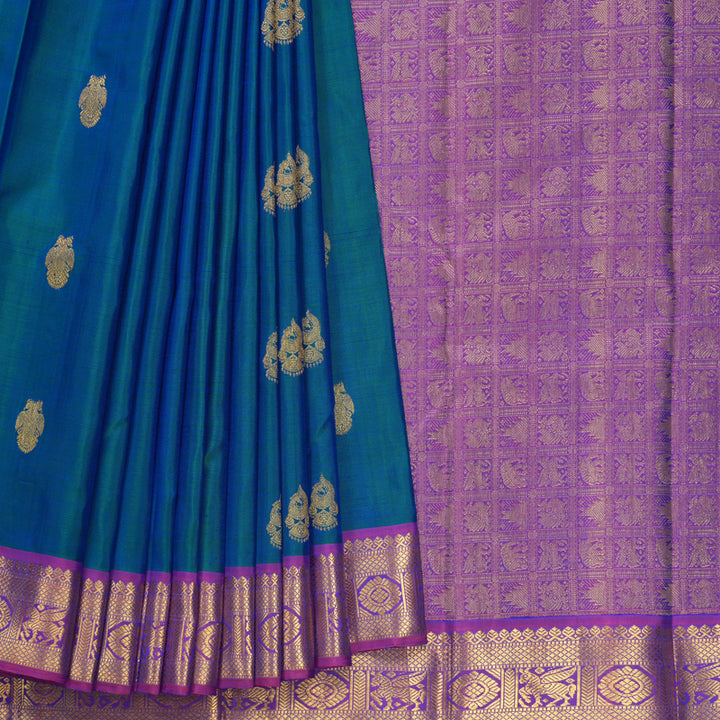 Hayagrivas Handloom Mayilkazhuthu Kanjivaram Silk Saree with Purple Border KBF307E3-1