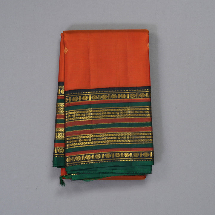 Hayagrivas Handloom Brick Orange Kanjivaram Silk Saree with Black Border KBF307E8-2