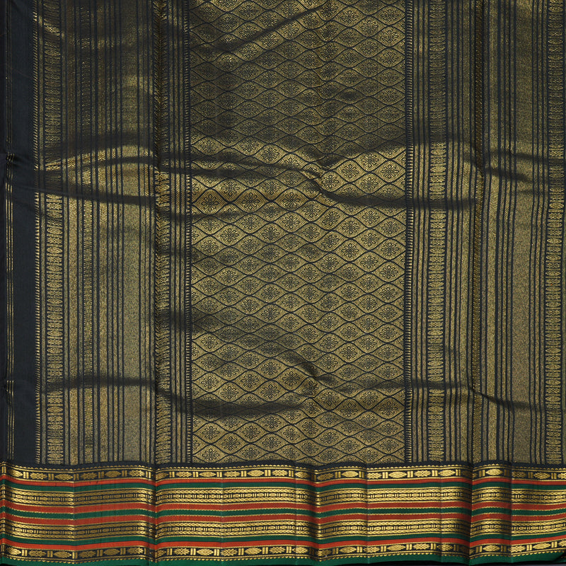 Hayagrivas Handloom Brick Orange Kanjivaram Silk Saree with Black Border KBF307E8-2
