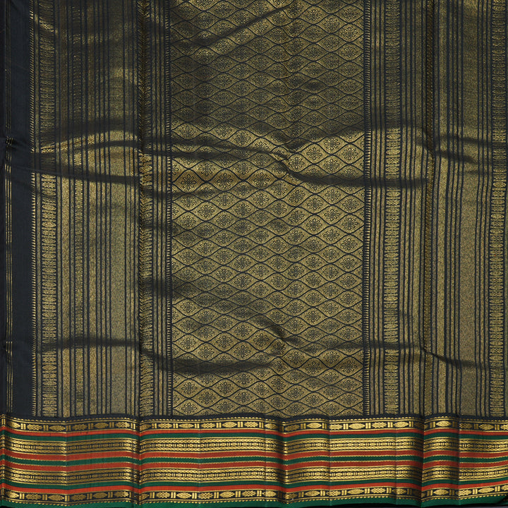 Hayagrivas Handloom Brick Orange Kanjivaram Silk Saree with Black Border KBF307E8-2