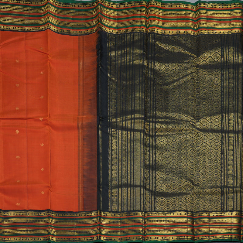 Hayagrivas Handloom Brick Orange Kanjivaram Silk Saree with Black Border KBF307E8-2