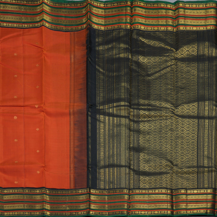 Hayagrivas Handloom Brick Orange Kanjivaram Silk Saree with Black Border KBF307E8-2