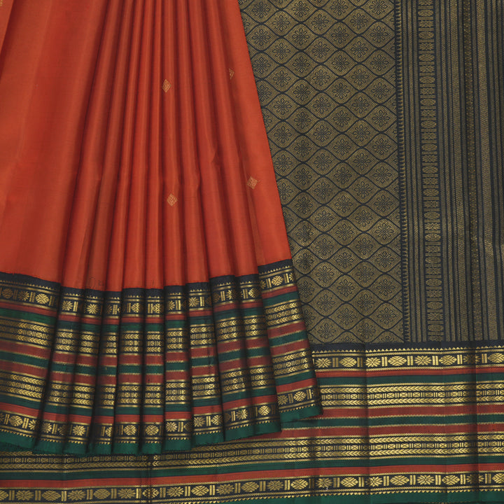 Hayagrivas Handloom Brick Orange Kanjivaram Silk Saree with Black Border KBF307E8-2