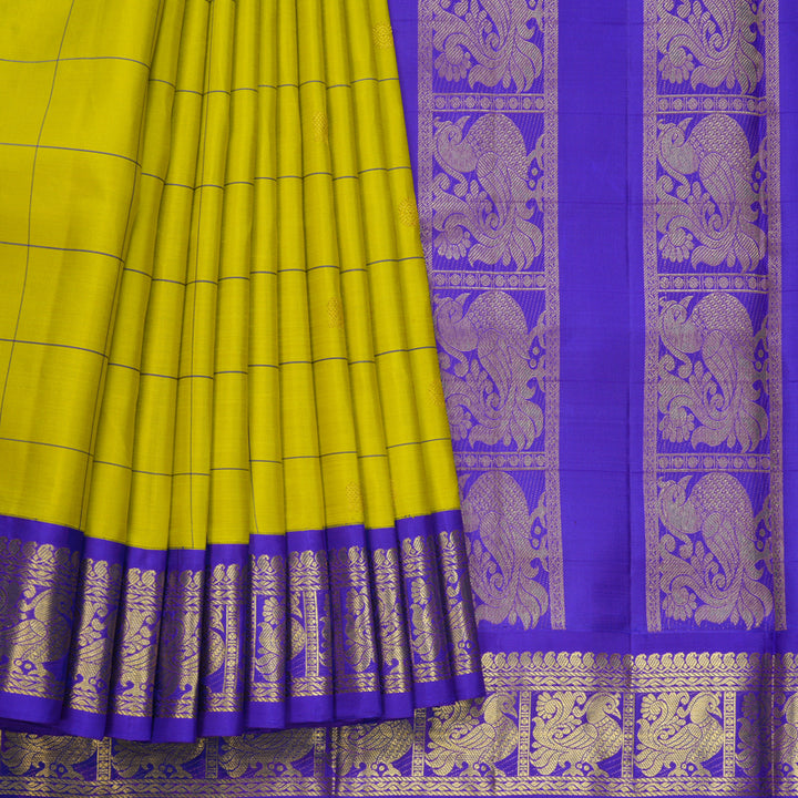 Hayagrivas Handloom Lime Green Ten Yards Silk Saree KBF309E5-2