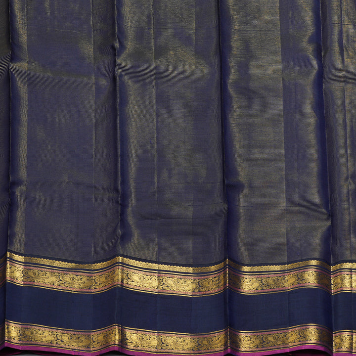 Hayagrivas Handloom Orange Kanjivaram Silk Saree with Navy Blue Border KBF309E9-1