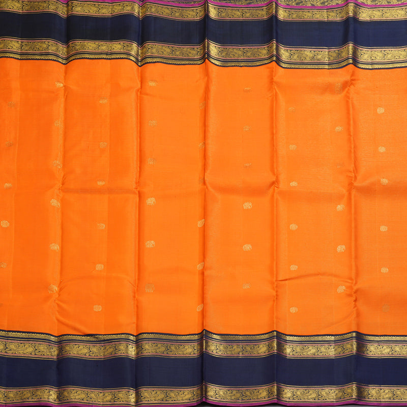 Hayagrivas Handloom Orange Kanjivaram Silk Saree with Navy Blue Border KBF309E9-1