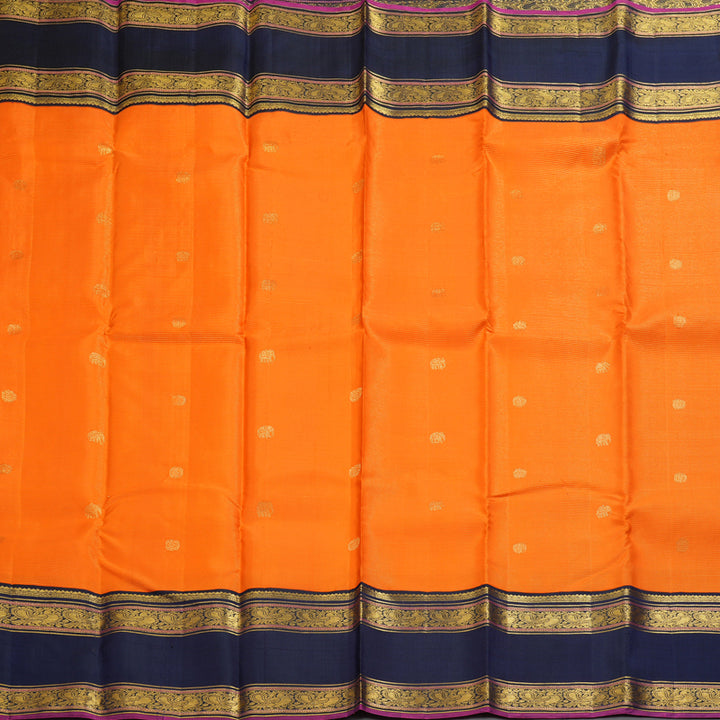 Hayagrivas Handloom Orange Kanjivaram Silk Saree with Navy Blue Border KBF309E9-1