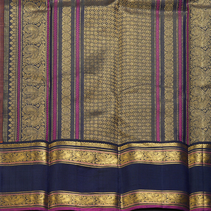 Hayagrivas Handloom Orange Kanjivaram Silk Saree with Navy Blue Border KBF309E9-1