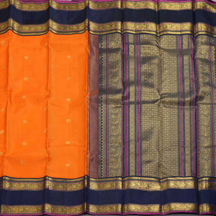 Hayagrivas Handloom Orange Kanjivaram Silk Saree with Navy Blue Border KBF309E9-1