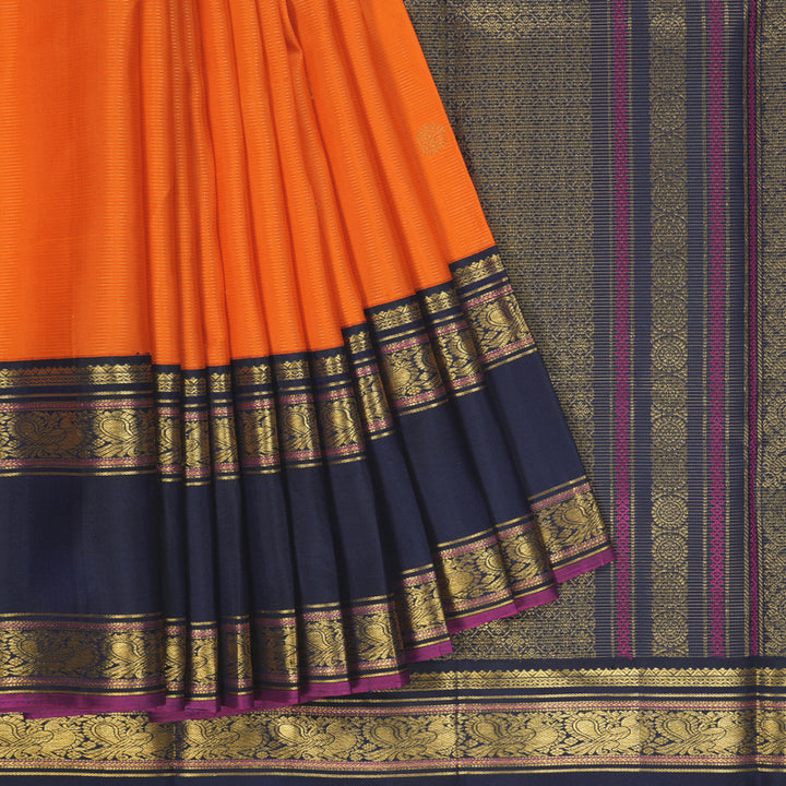Hayagrivas Handloom Orange Kanjivaram Silk Saree with Navy Blue Border KBF309E9-1