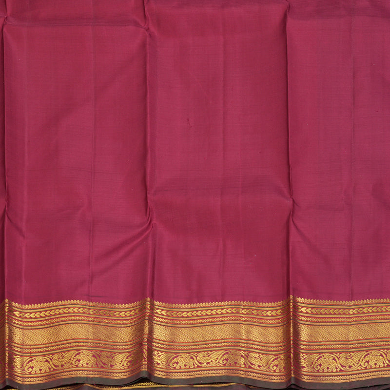 Hayagrivas Handloom Peacock Green Kanjivaram Silk Saree with Maroon Border KBF310E1-1