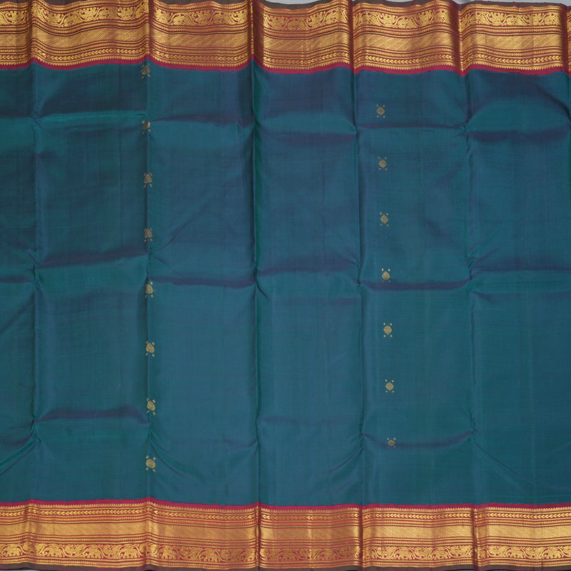 Hayagrivas Handloom Peacock Green Kanjivaram Silk Saree with Maroon Border KBF310E1-1