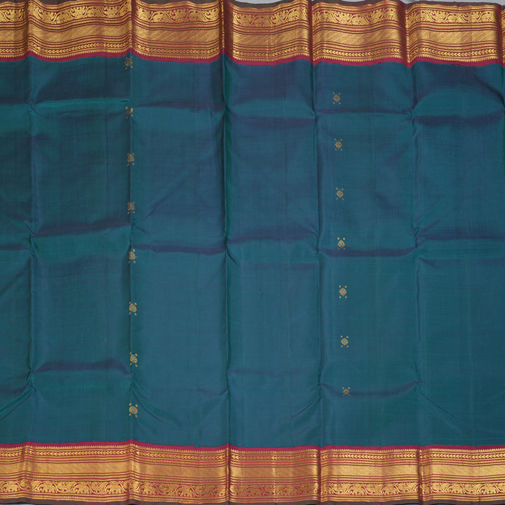 Hayagrivas Handloom Peacock Green Kanjivaram Silk Saree with Maroon Border KBF310E1-1