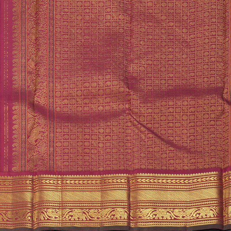 Hayagrivas Handloom Peacock Green Kanjivaram Silk Saree with Maroon Border KBF310E1-1