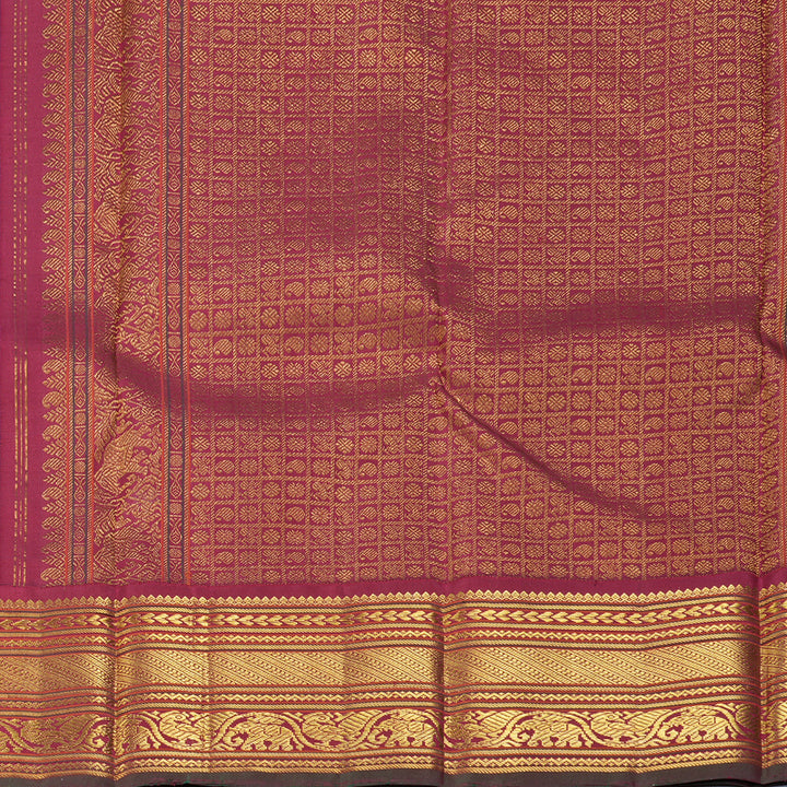 Hayagrivas Handloom Peacock Green Kanjivaram Silk Saree with Maroon Border KBF310E1-1