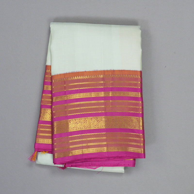 Hayagrivas Handloom Powder Green Kanjivaram Silk Saree with Magenta-Pink Border KBF310E11-1