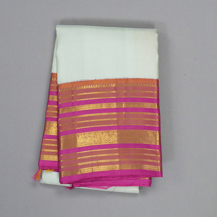 Hayagrivas Handloom Powder Green Kanjivaram Silk Saree with Magenta-Pink Border KBF310E11-1
