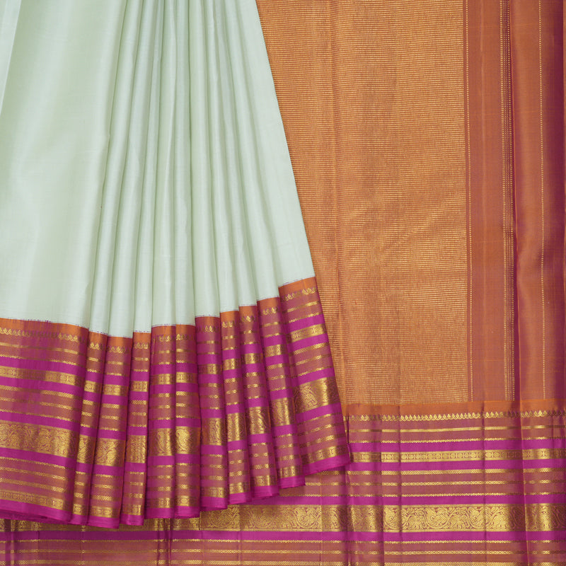 Hayagrivas Handloom Powder Green Kanjivaram Silk Saree with Magenta-Pink Border KBF310E11-1