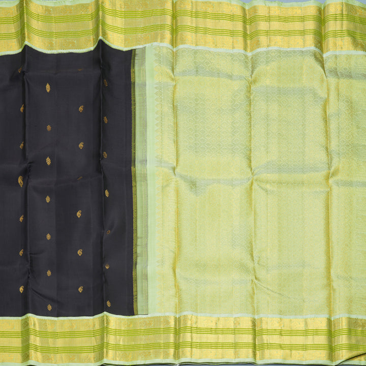 Hayagrivas Handloom Black Kanjivaram Silk Saree with Pista Green Border KBF310E12-1