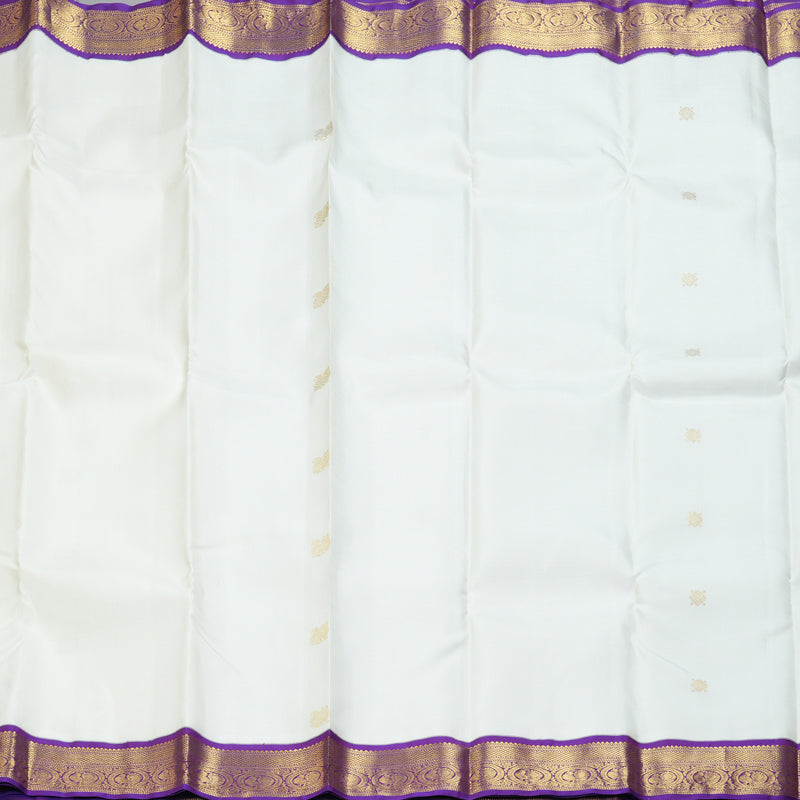 Hayagrivas Handloom Milk-White Kanjivaram Silk Saree with Purple Border KBF310E13-1