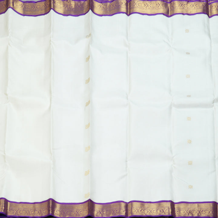 Hayagrivas Handloom Milk-White Kanjivaram Silk Saree with Purple Border KBF310E13-1