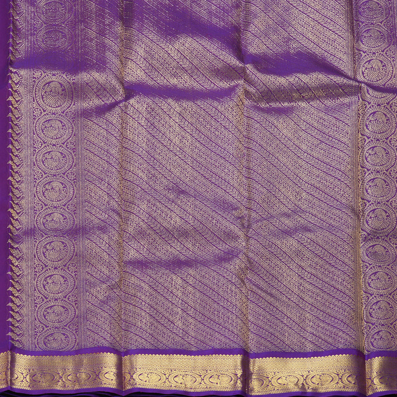 Hayagrivas Handloom Milk-White Kanjivaram Silk Saree with Purple Border KBF310E13-1