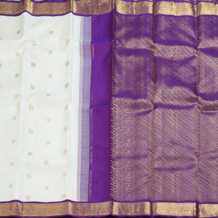 Hayagrivas Handloom Milk-White Kanjivaram Silk Saree with Purple Border KBF310E13-1