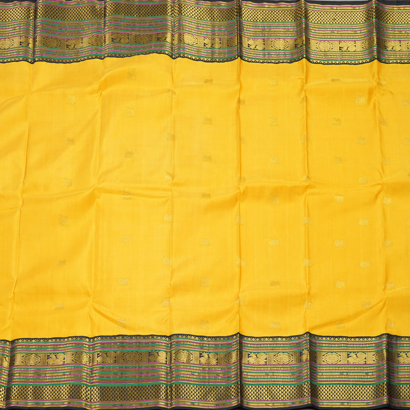 Hayagrivas Handloom Yellow Kanjivaram Silk Saree with Black Border KBF310E14-1