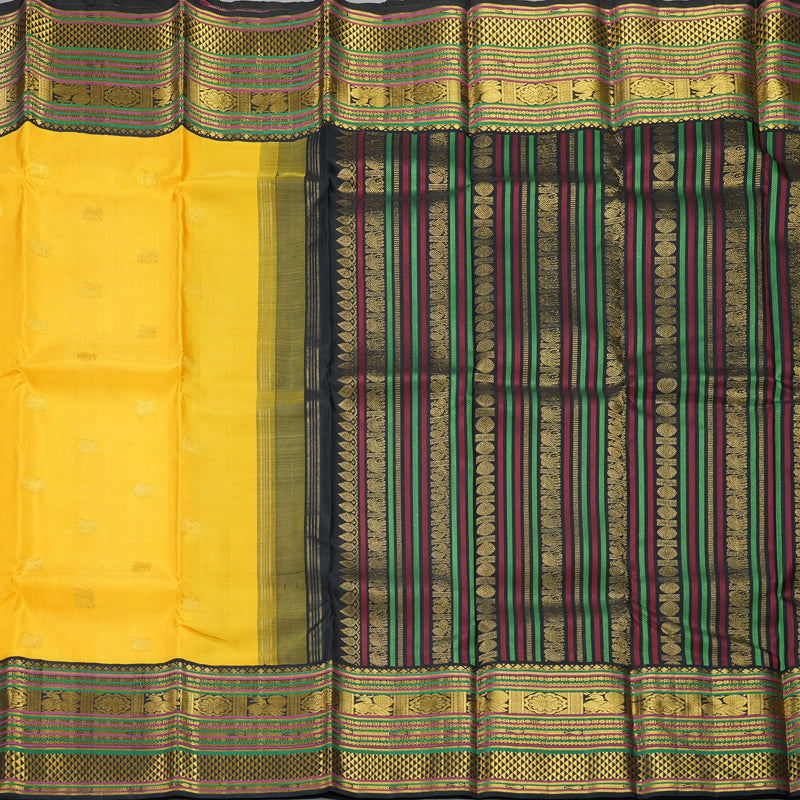 Hayagrivas Handloom Yellow Kanjivaram Silk Saree with Black Border KBF310E14-1